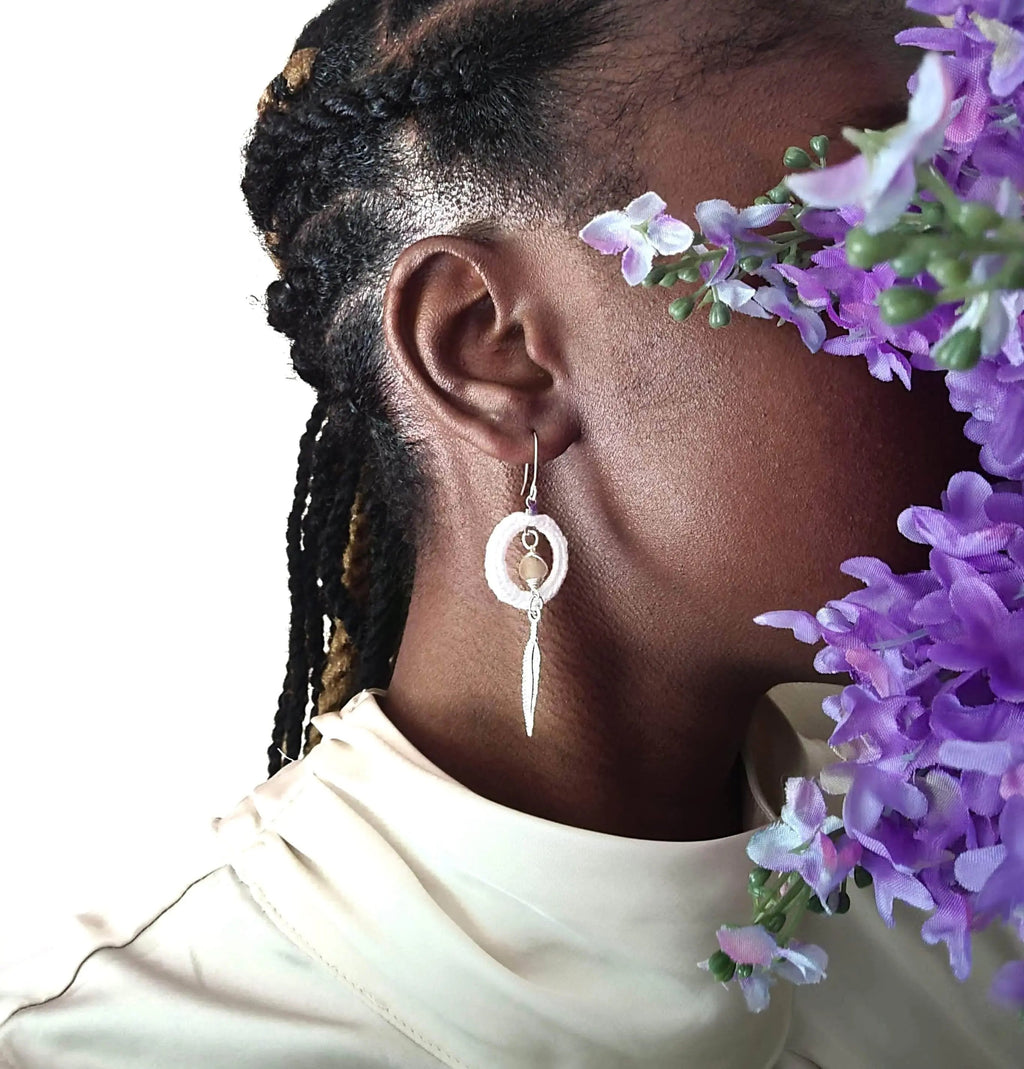 Amazonite Calm Earrings with feather