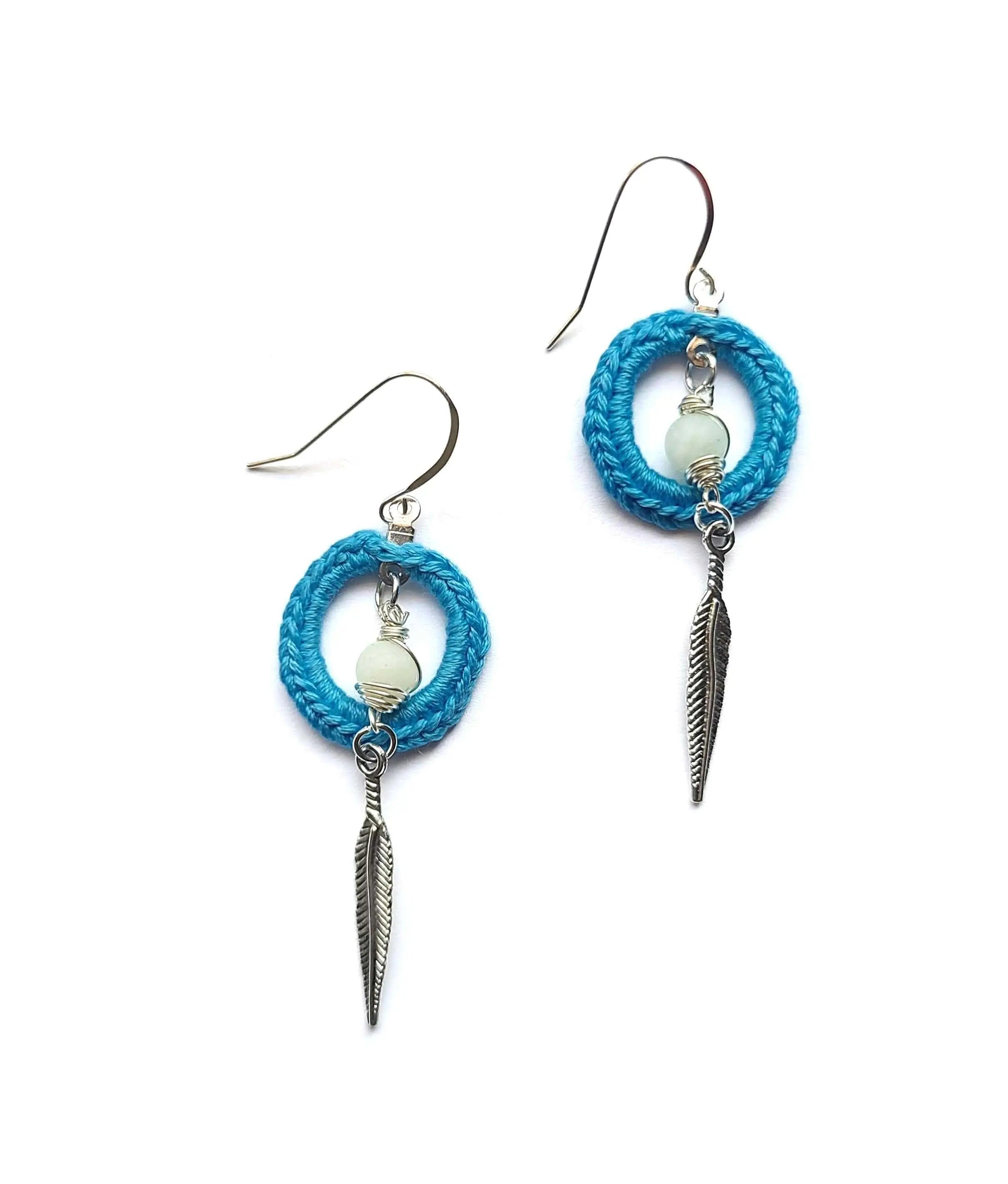 Amazonite Calm Earrings with feather