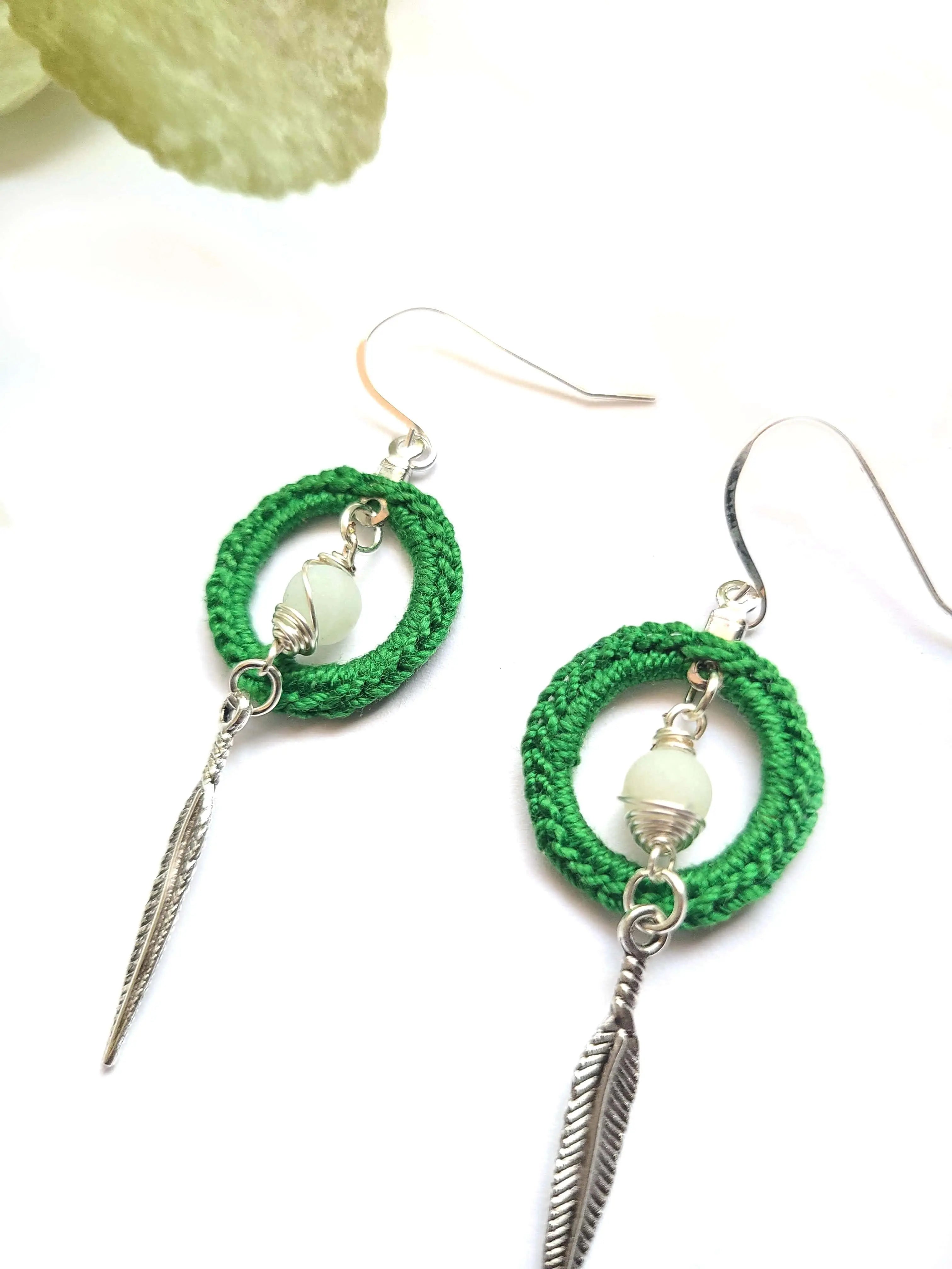 Amazonite Calm Earrings with feather